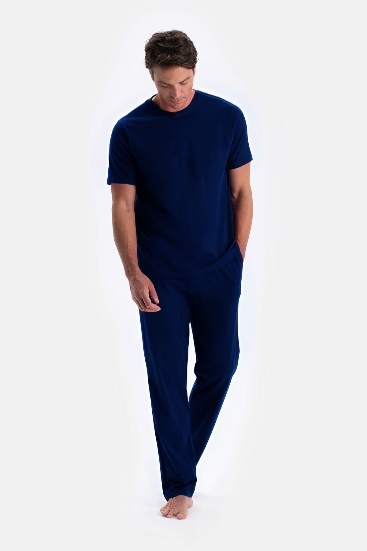 Erkek Lacivert Batik T-shirt Alt Üst Penye Pijama Takımı - Lacivert - 1