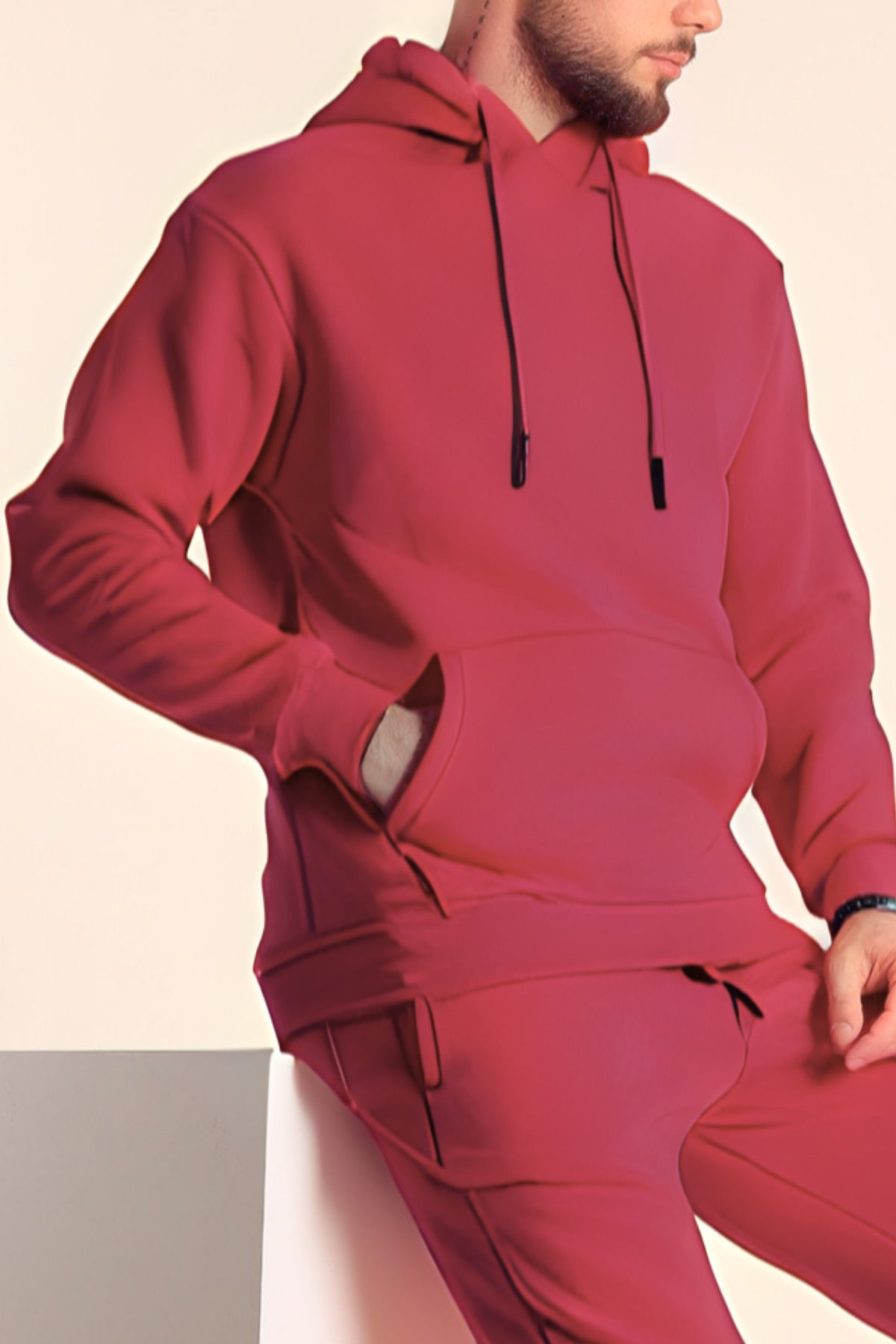 Erkek Rahat Kalın Pamuklu Kışlık Sweatshirt - Mürdüm Melanj - 1