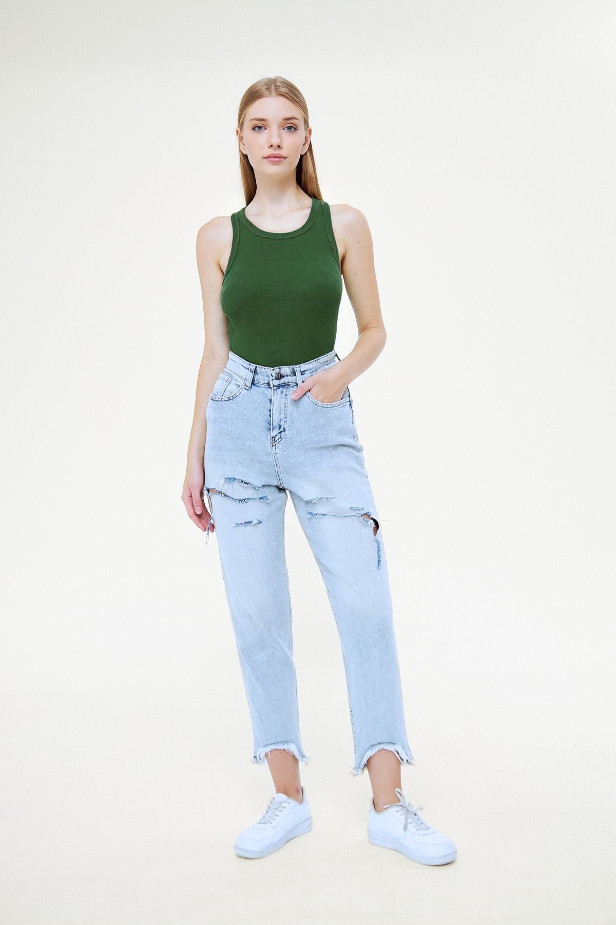 Kadın Yeşi̇l Fitilli Basic Örme Askılı Trend Spor Atlet - Yeşil - 2