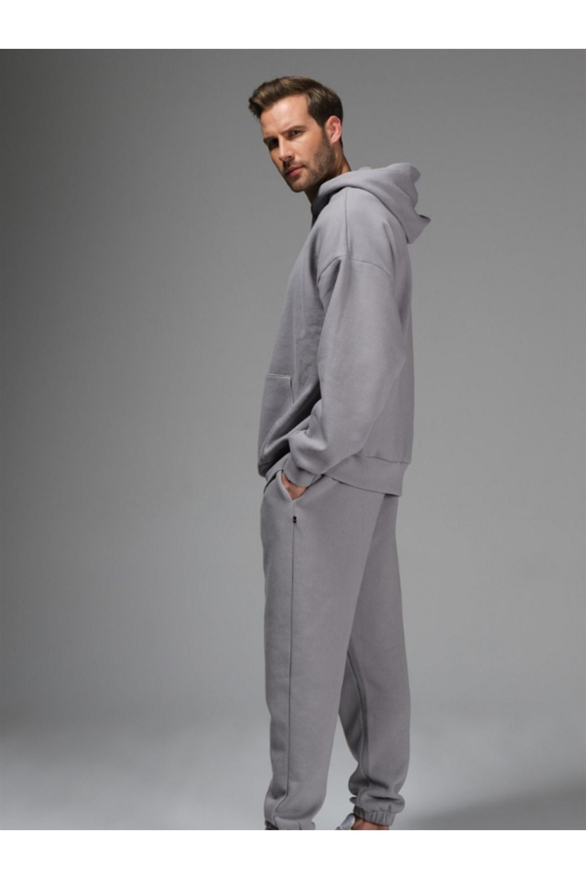 Erkek 3 İ̇pli̇k İ̇çi̇ Pamuklu Kalin Jogger Eşofman Takimi - Gri - 7