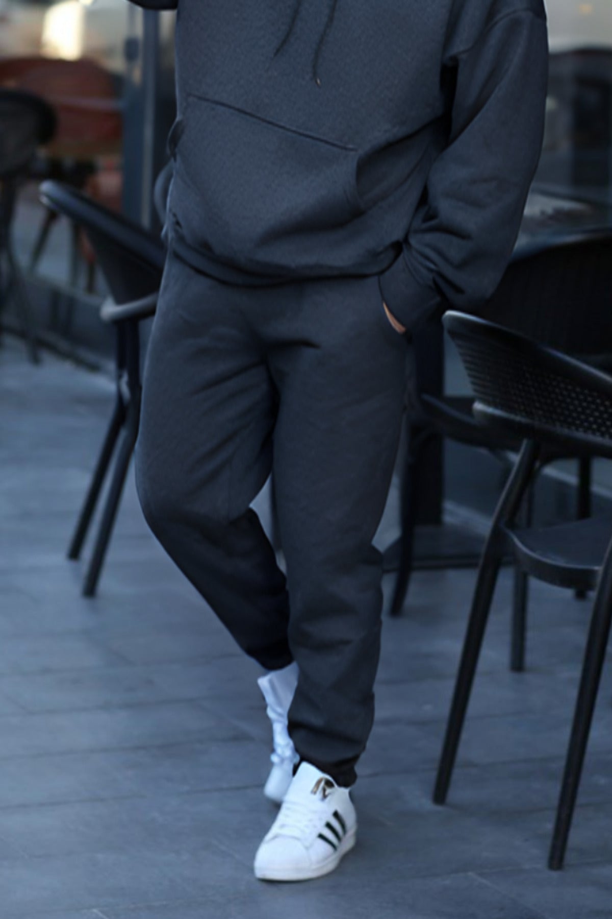 Erkek Yan Cepli Jogger Paçası Lastikli Eşofman Altı - Füme - 3