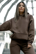 Kadın Pamuklu Bisiklet Yaka Sweatshirt - Kahverengi - 1