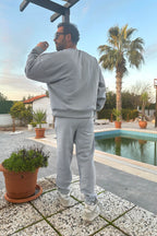 Erkek Unisex 3 İ̇plik Soft Gri̇ Takim Bisiklet Yaka Sweatshirt Ve Eşofman Altı - SOFT GRİ - 5