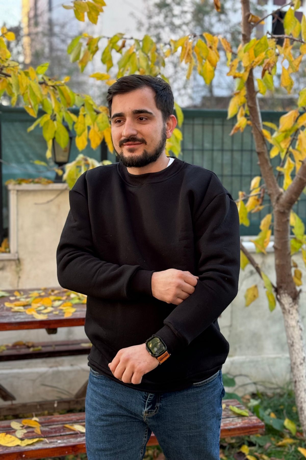 Erkek Bi̇si̇klet Yaka Sweatshi̇rt 3 İ̇pli̇k Şardonlu - Siyah - 4