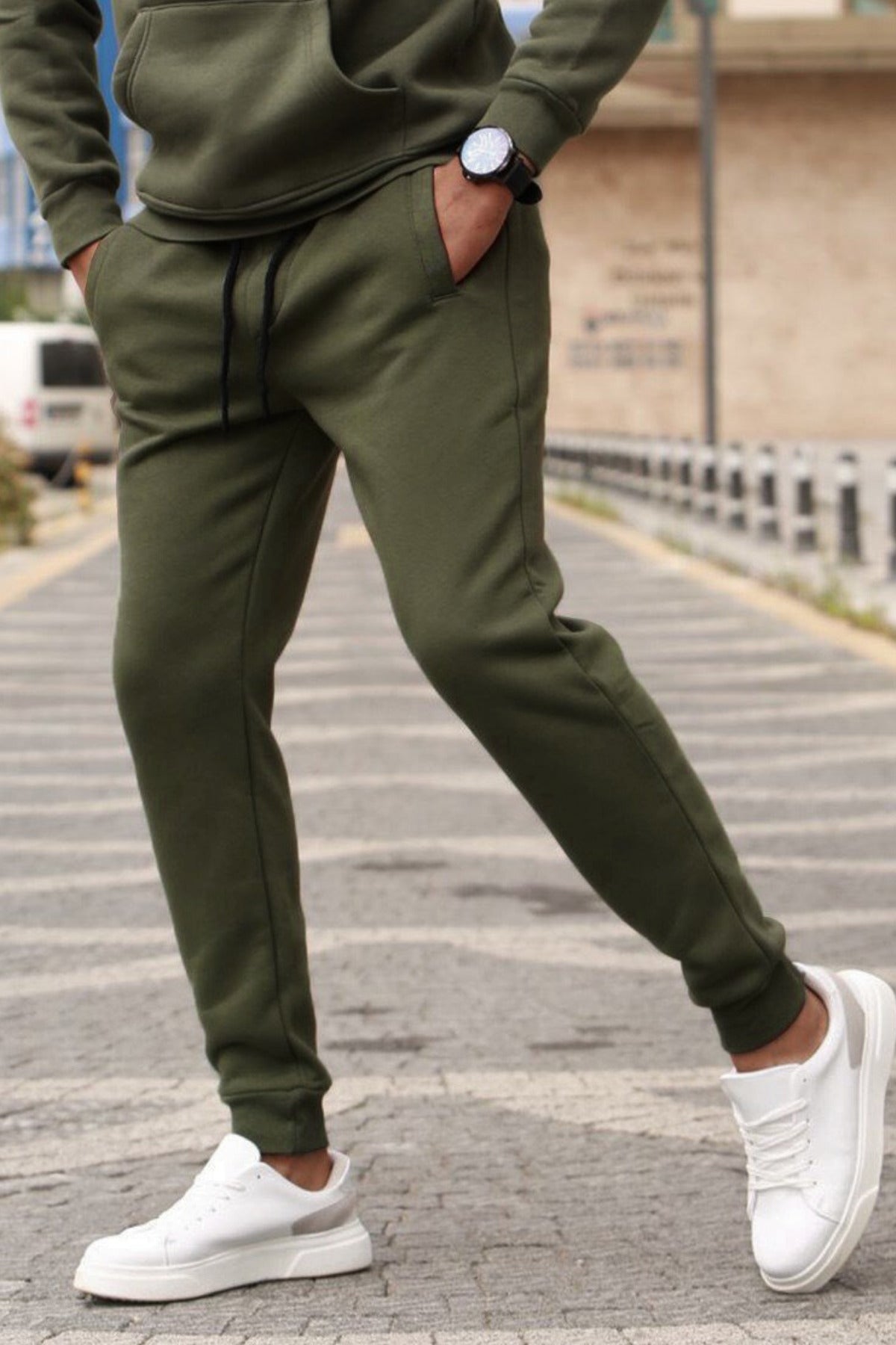 Erkek Premium Model Paçası Lastikli Eşofman Altı - Haki - 1