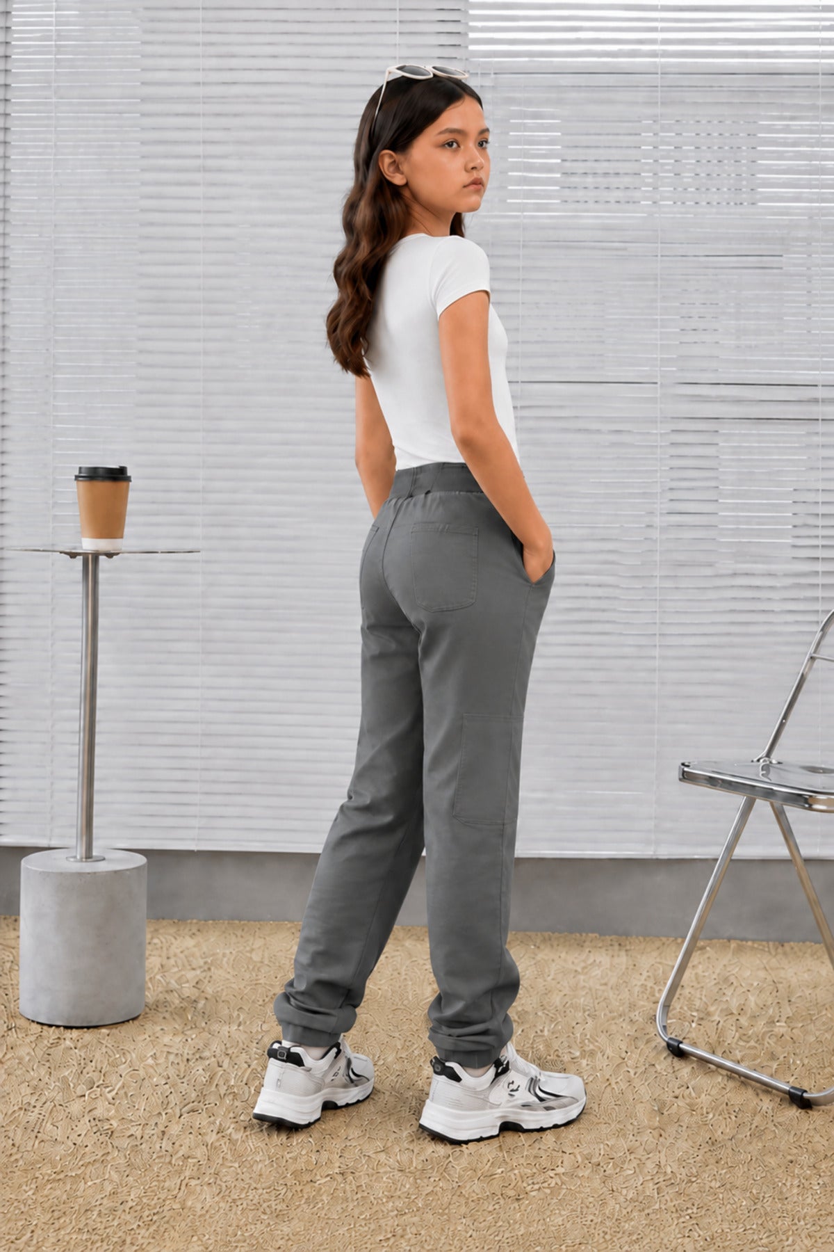 Çocuk Beli Bağlamalı Ayarlanabilir Bel Trend Okul Pantolon - Antasit Melanj - 6