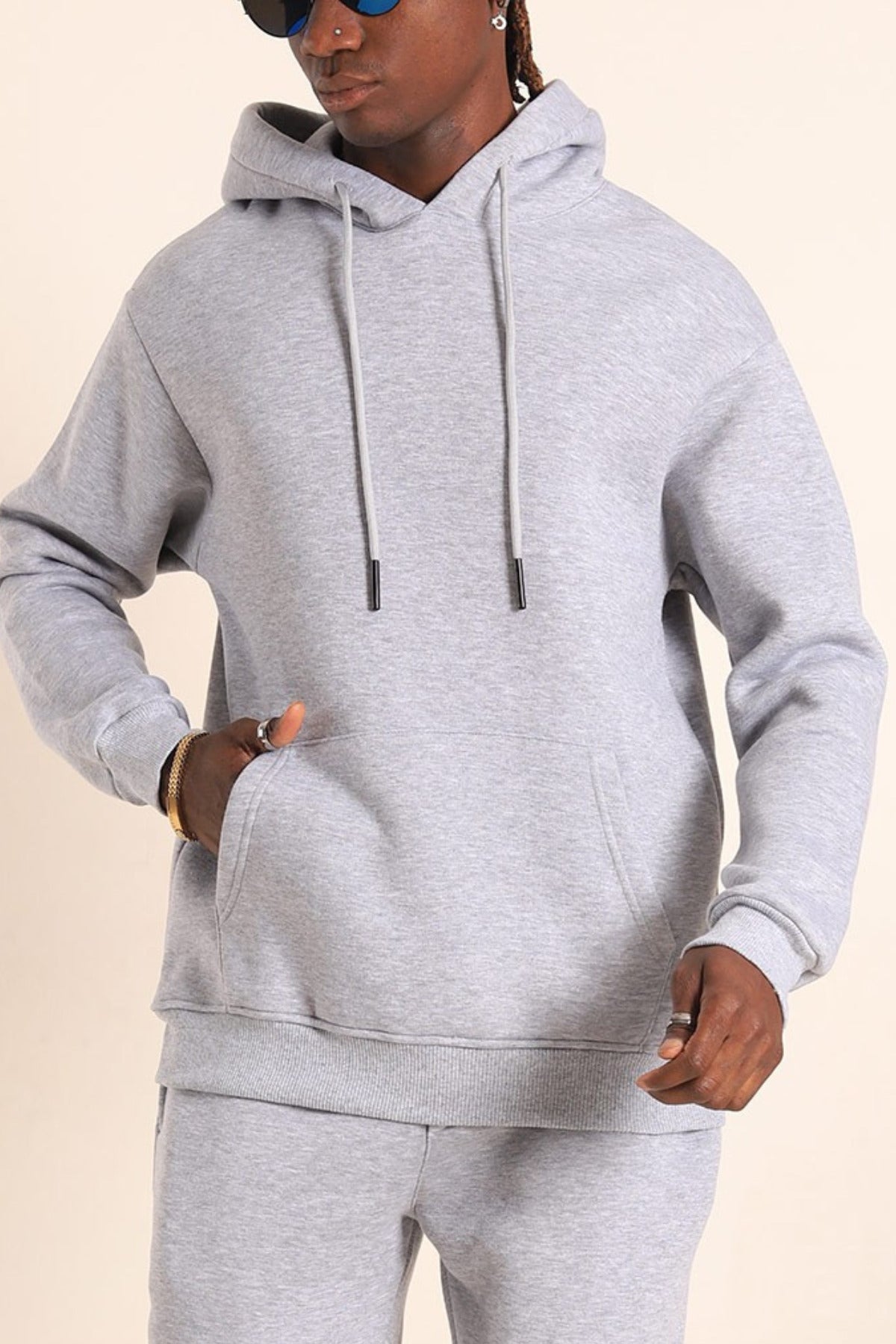 Erkek Rahat Kalın Pamuklu Kışlık Sweatshirt - Gri - 2