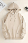Unisex 3 İ̇plik Kapşonlu İ̇çi Pamuklu Şardonlu Kanguru Cep Okul Sweatshirt - Bej - 1