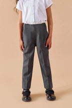Kız Çocuk Esnek Ribana Bel Rahat Kalıp Yüksel Bel Gri Okul Pantolonu - Gri - 1