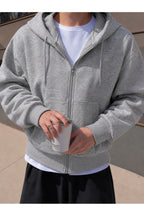 Erkek 3 İ̇pli̇k Fermuarli Kapüşonlu Oversi̇ze Rahat Sweatshirt Hirka - Gri Melanj - 2