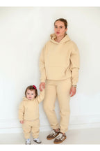 Unisex 3 İ̇pli̇k Şardonlu Oversi̇ze Anne Çocuk Ai̇le Eşofman Takimi - Bej - 1