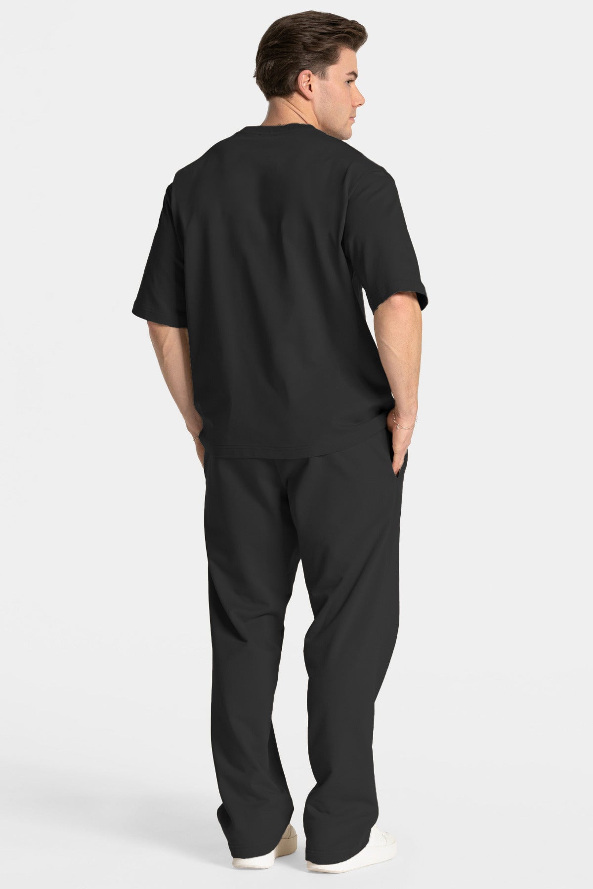 Erkek Kısa Kollu Basic Oversize Eşofman Takımı - Siyah - 2