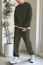 Erkek Bisiklet Yaka Oversize Jogger Paçası Lastikli Alt Üst Eşofman Takımı - Haki - 1