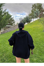 Lacivert Kadın Düz Fermuarlı Oversize Hırka Sweatshirt - Lacivert - 2