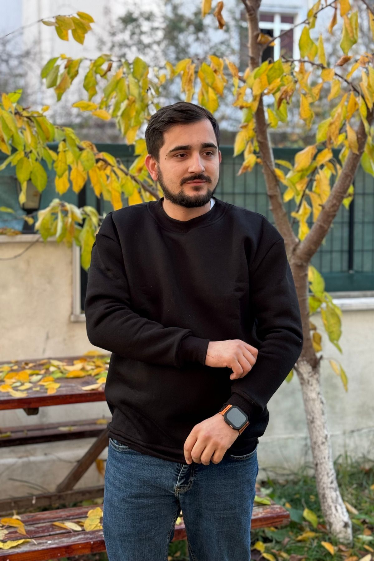 Erkek Bi̇si̇klet Yaka Sweatshi̇rt 3 İ̇pli̇k Şardonlu - Siyah - 3