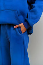 Kadın Eşofman Takımı Sweatshirt Jogger Oversize Şardonlu Kapüşonlu - Saks Mavisi - 4