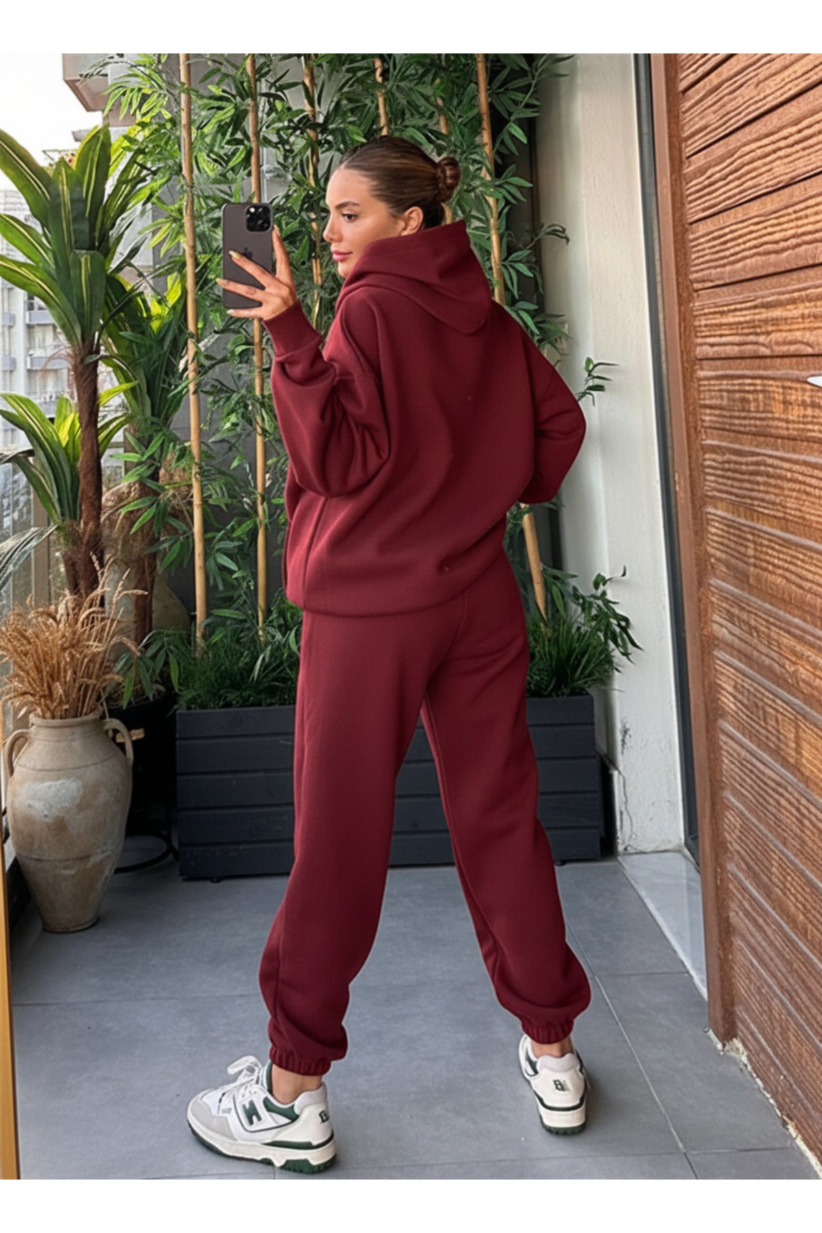 Kadin Kalin Comfort Sweatshi̇rt Yüksek Bel Eşofman Takimi - Bordo - 4
