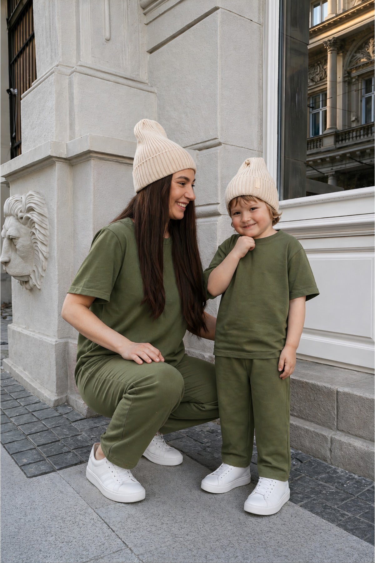 Anne-çocuk 2 İ̇pli̇k Kisa Kollu Modal Oversize Bisiklet Yaka Yüksek Bel Alt-üst Takim (tekli̇) - Yeşil - 2