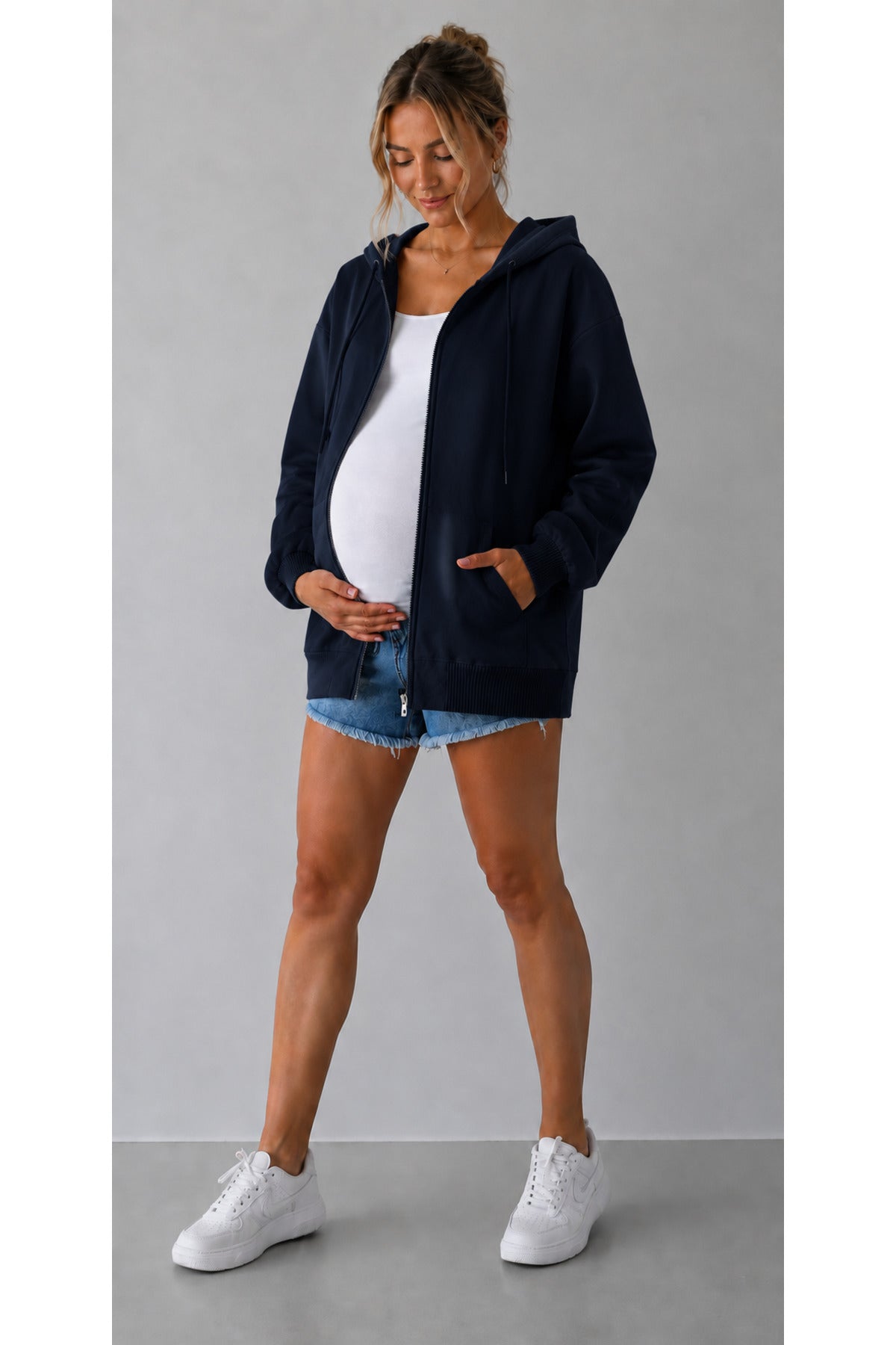 Kadin Hami̇le 3i̇pli̇k Şardonlu Oversi̇ze Kapüşonlu Fermuarli Hirka Sweatshi̇rt - Lacivert - 3
