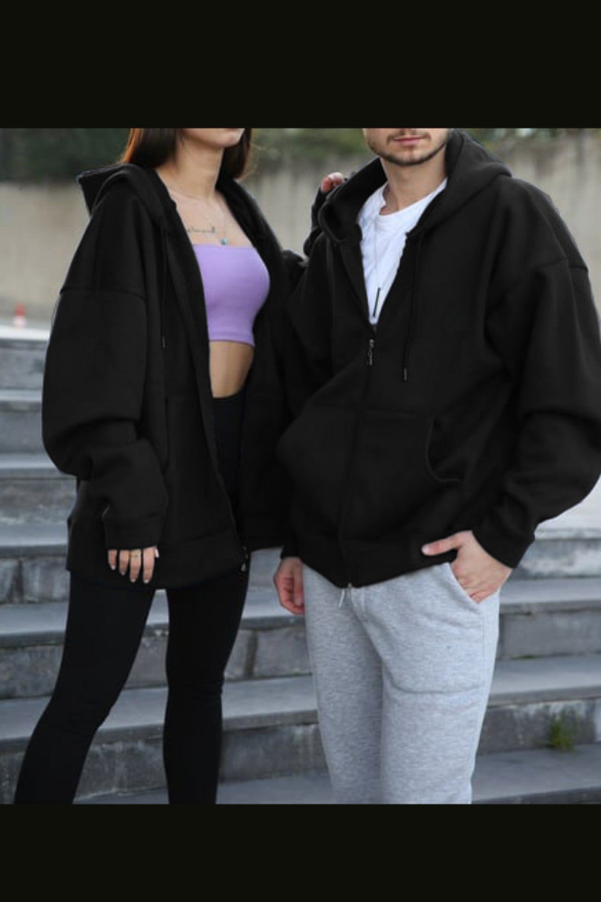 Çiftlere Özel Unısex Si̇yah (tekli) Fermuarlı Couple Hırka - Siyah - 1