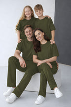 Unisex Kisa Kollu Modal 2 İ̇pli̇k Bisiklet Yaka Oversize Yazlik Ai̇le Kombi̇ni̇ (tekli̇) - Yeşil - 4