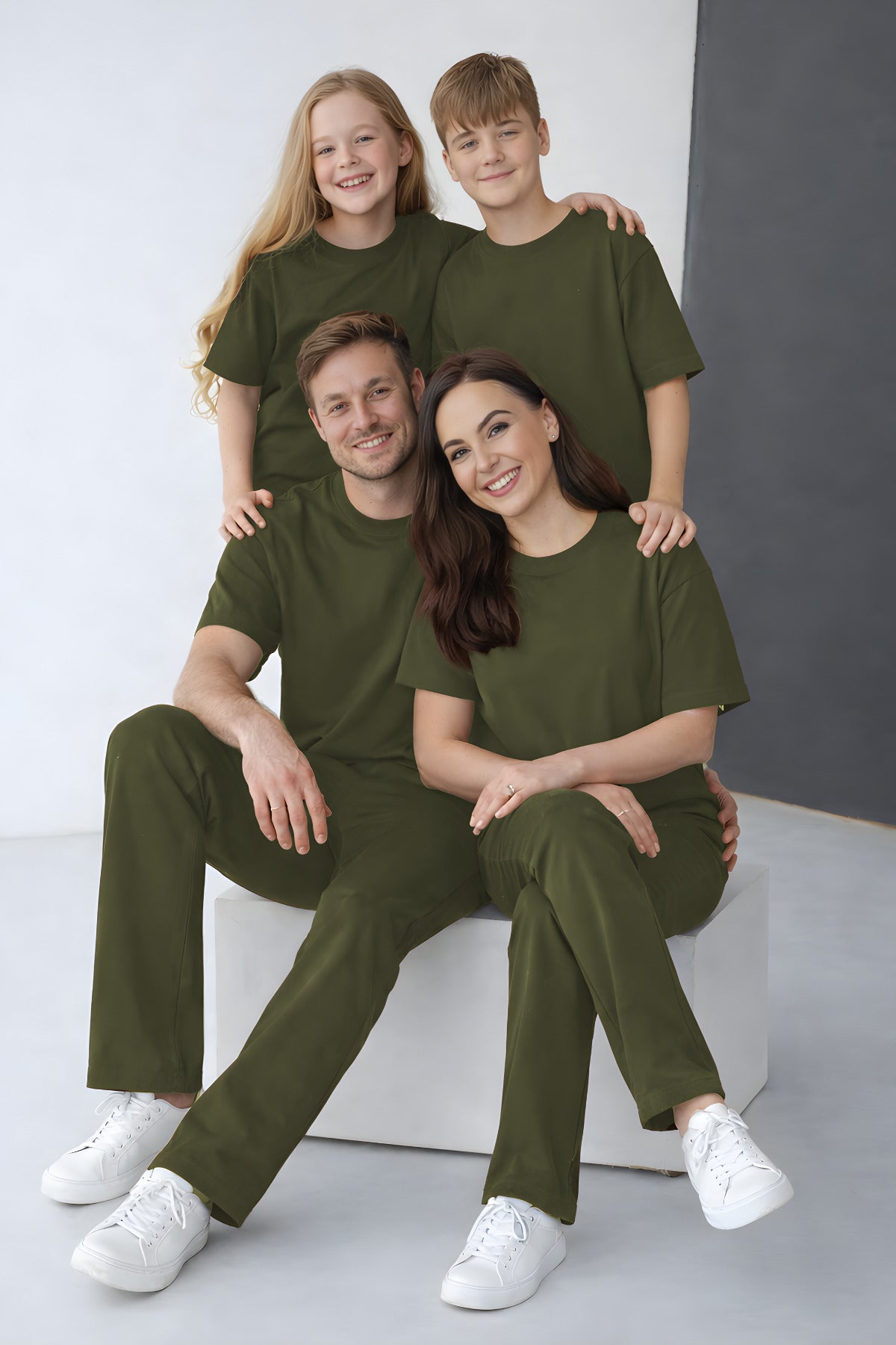 Unisex Kisa Kollu Modal 2 İ̇pli̇k Bisiklet Yaka Oversize Yazlik Ai̇le Kombi̇ni̇ (tekli̇) - Yeşil - 4