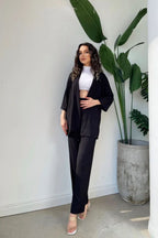 Kadın Si̇yah Bürümcük Kimono Alt Üst Takım - siyah c1 - 1