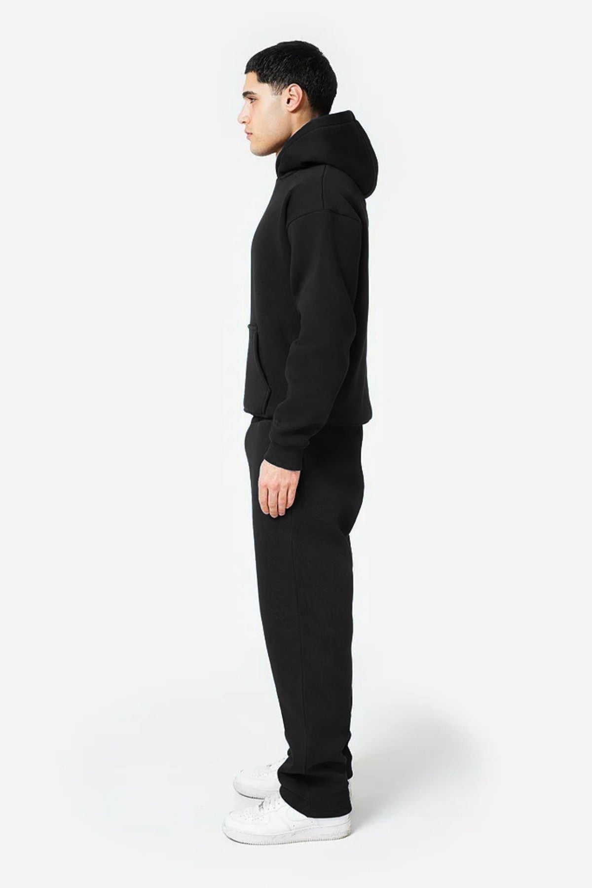 Erkek Kapşonlu Trend Model Bol Basic Eşofman Takımı - Siyah - 2