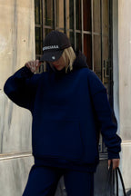 Premium Kalite 3 İplik Sweatshirt Kapuşonlu - Lacivert - 3