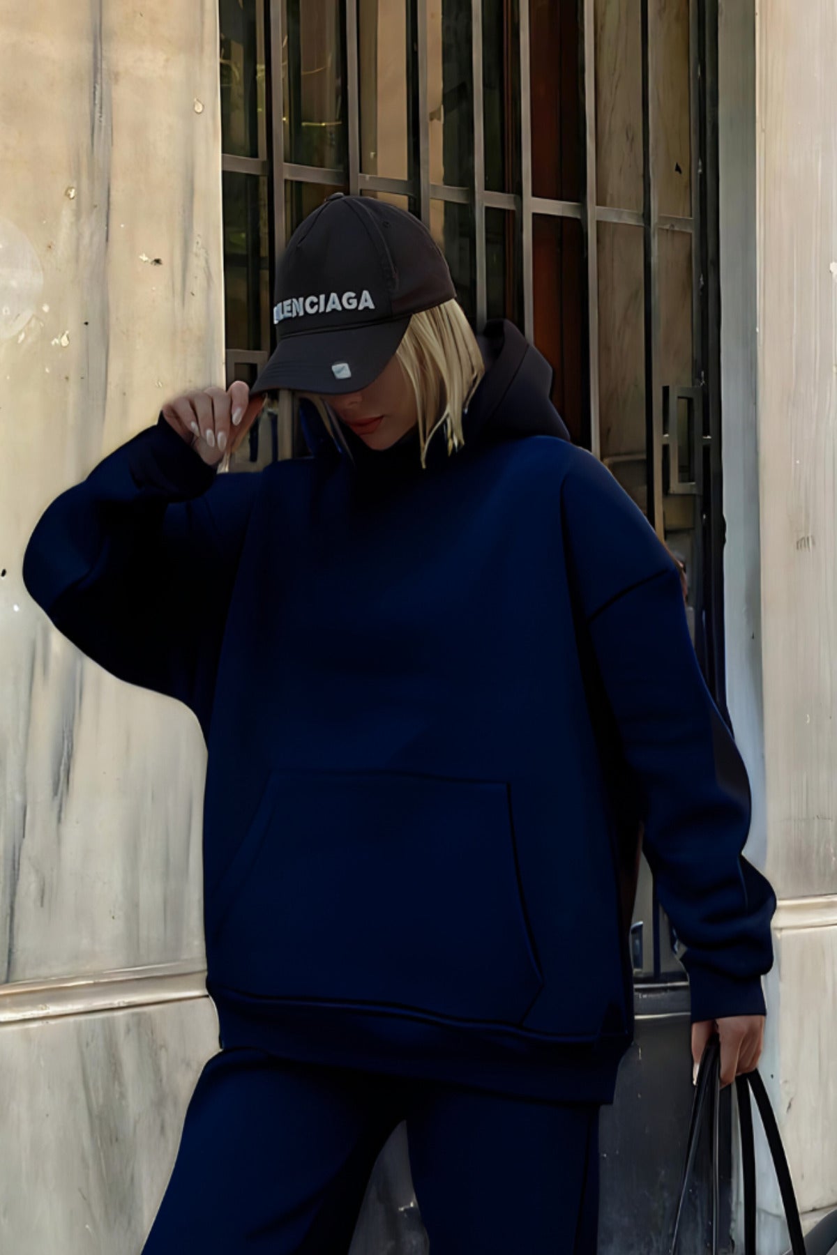 Premium Kalite 3 İplik Sweatshirt Kapuşonlu - Lacivert - 3