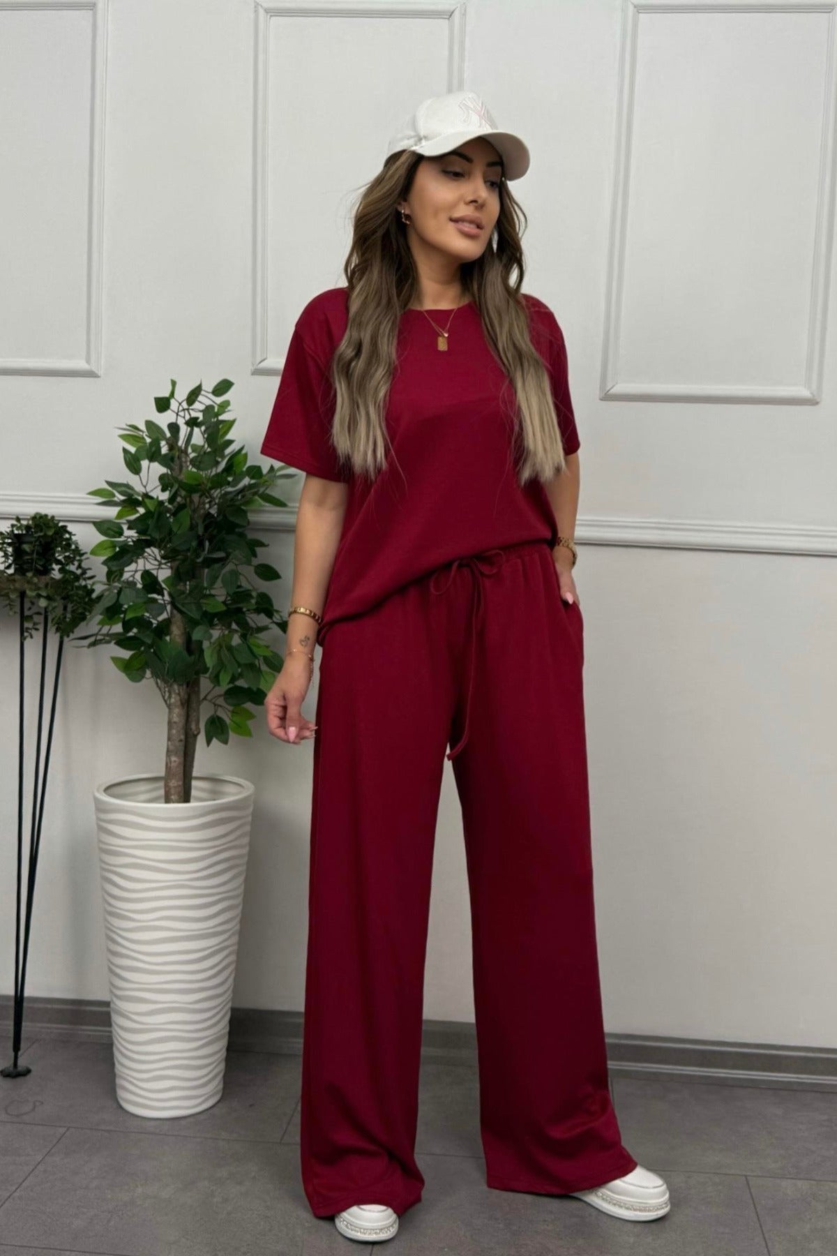 Kadın Modal Penye Full Esnek Süper Yüksek Bel Takım - Kırmızı - 6
