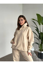 Kadın Bej Brooklyn Oversize Kapşonlu Alt Üst Eşofman Takımı - Beige - 5