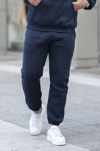 Erkek Bol Kesim Oversize 3 İ̇plik İ̇çi Pamuklu Şardonlu Lastikli Paça Jogger Kışlık Eşofman Altı - Lacivert - 1