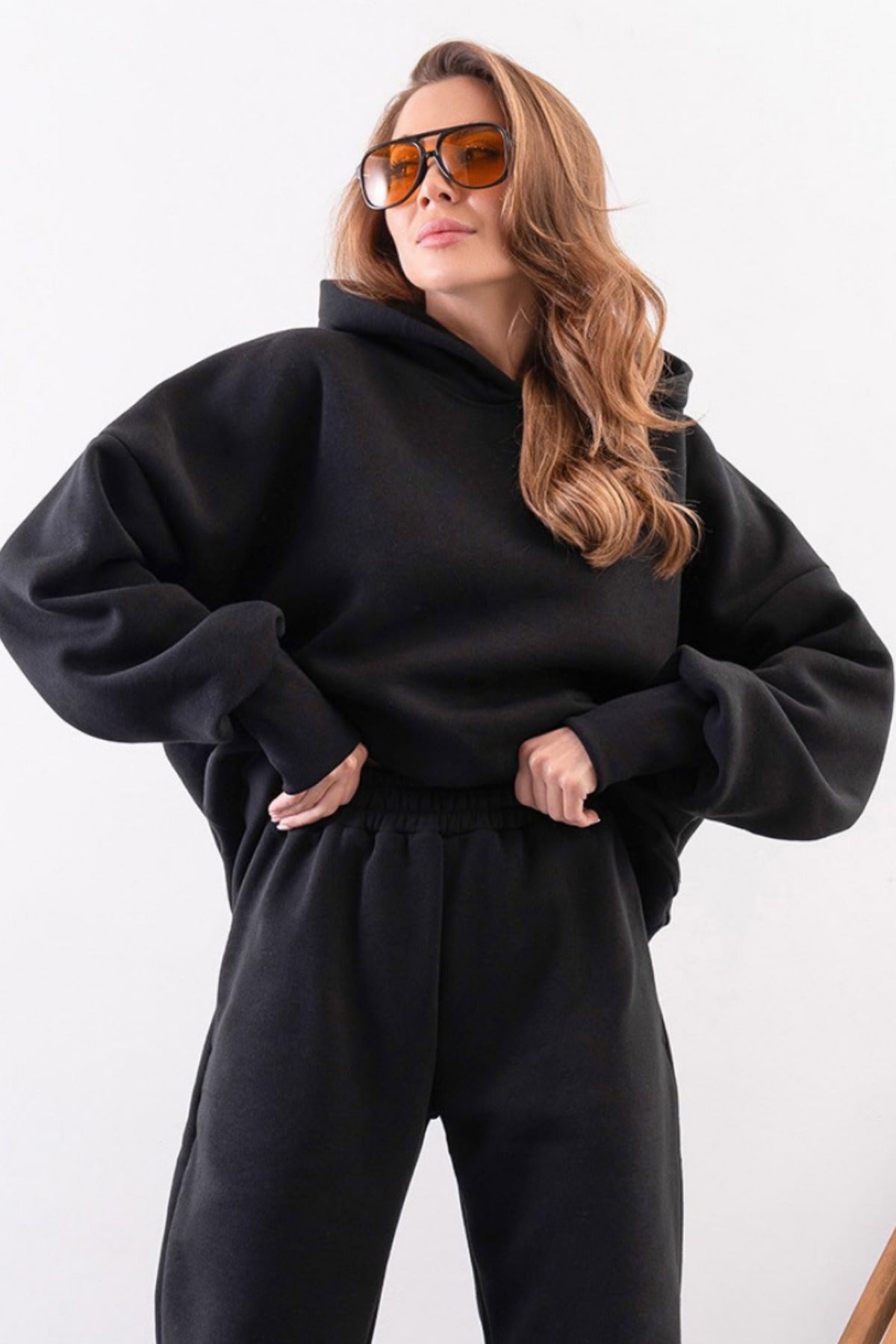 Kadın Esnek Rahat Kalıp Basic Model Sweatshirt - Siyah - 1