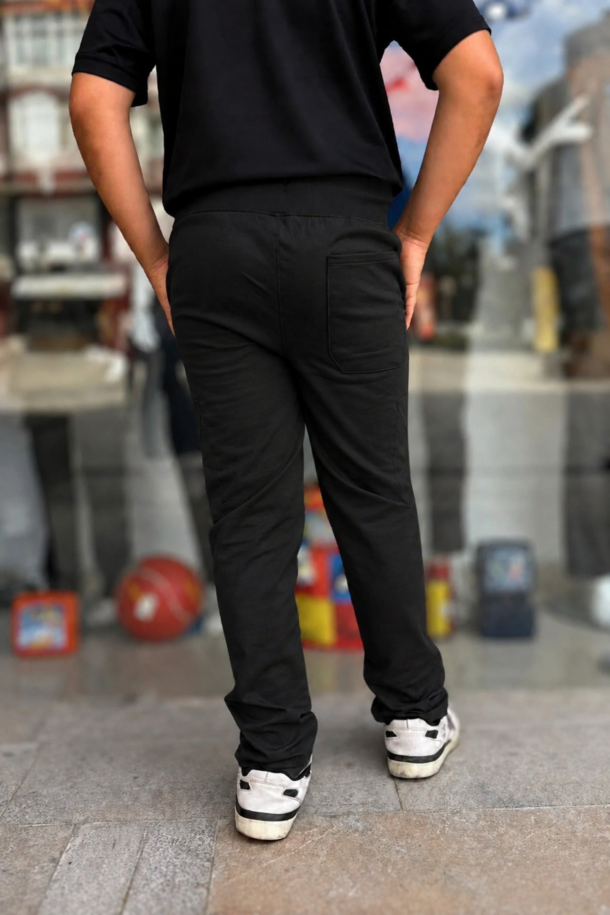 Çocuk Trend Beli Bağlamalı Ayarlanabilir Ortaokul Okul Pantolon - Siyah - 4