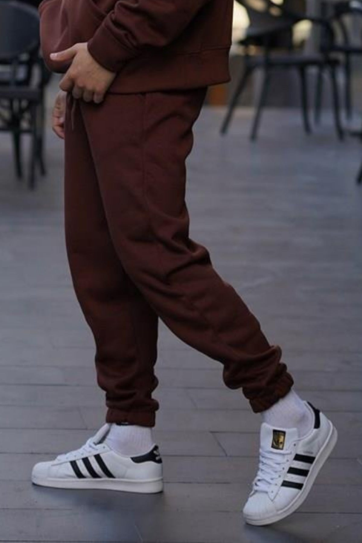Erkek Yan Cepli Jogger Paçası Lastikli Eşofman Altı - Kahverengi - 3