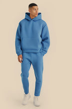 Erkek Kapüşonlu Kanguru Cep Oversize 3 İ̇plik İ̇çi Pamuklu Jogger Paça Eşofman Takımı - Bebe Mavisi - 1