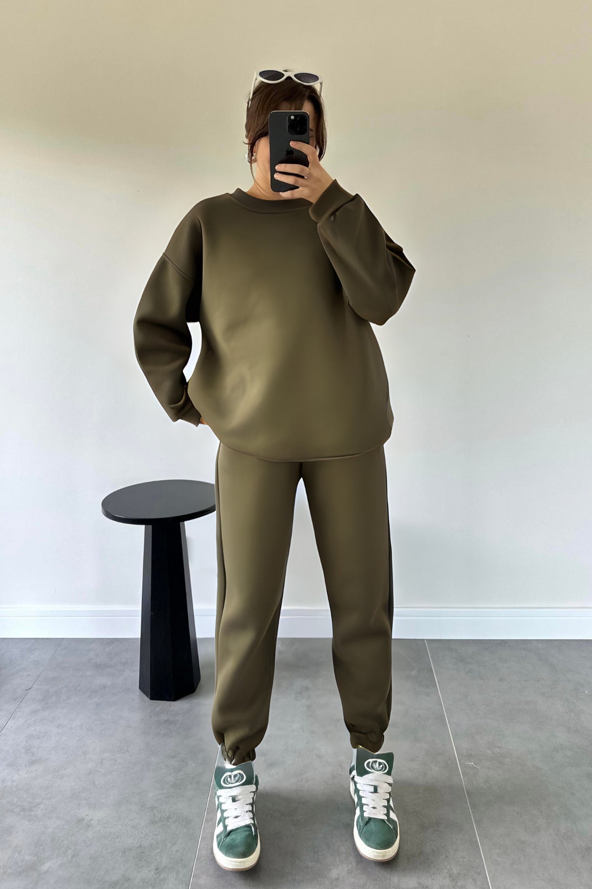 Kadın Bisiklet Yaka Şık Premium Model Basic Eşofman Takımı - Haki - 2