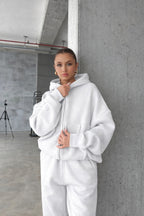 Kadin 3 İ̇pli̇k Oversi̇ze Fermuarli Sweatshi̇rt Hirka Eşofman Takimi - Beyaz - 3