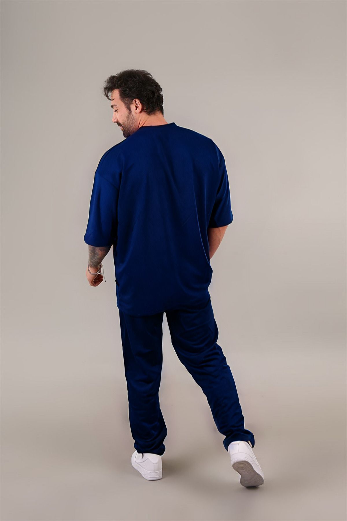 Erkek Lacivert Batik Oversize Kısa Kollu T-shirt Pijama Takımı - Lacivert - 4