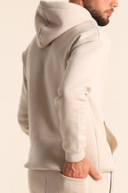 Erkek Rahat Kalın Pamuklu Kışlık Sweatshirt - Krem - 3