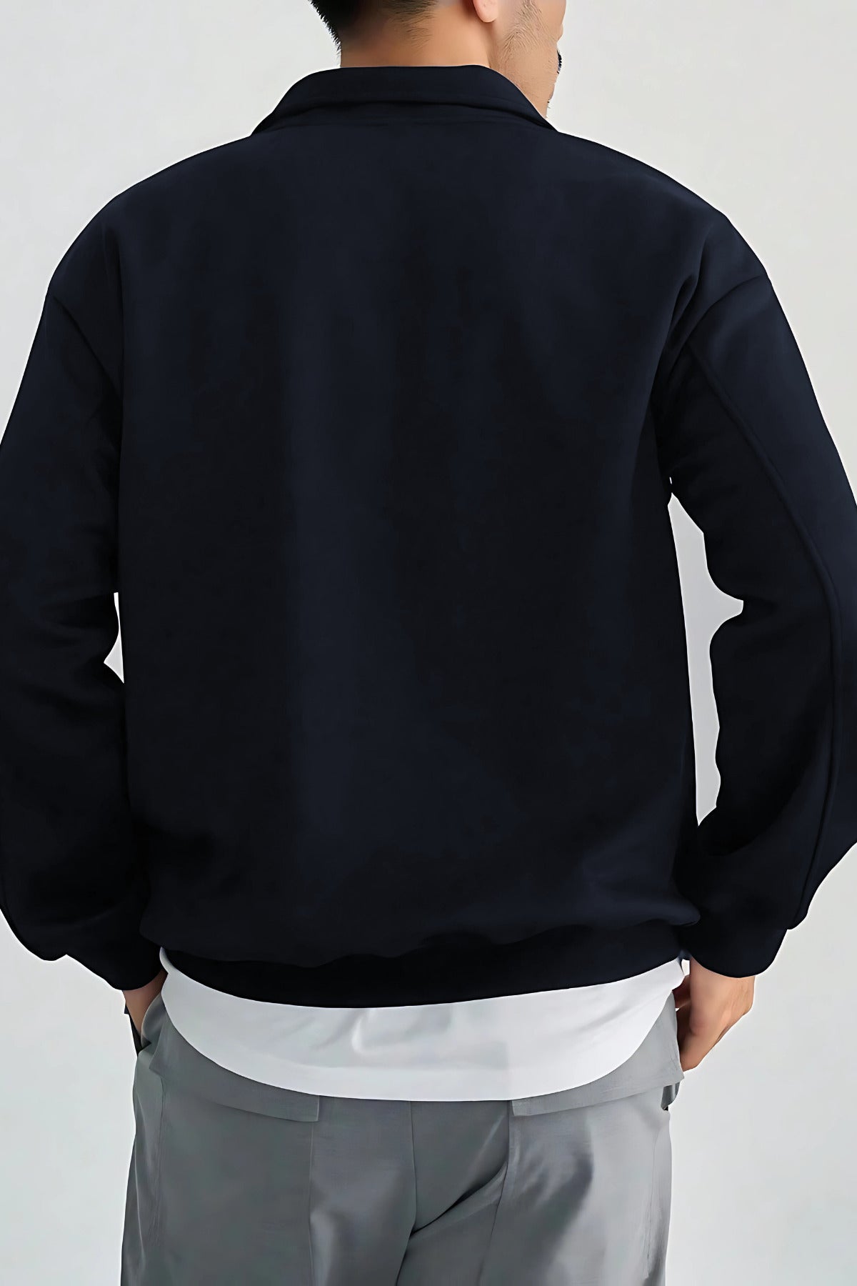 Erkek Dik Yaka Fermuarlı Sweatshirt 3 İplik Puf - Lacivert - 4