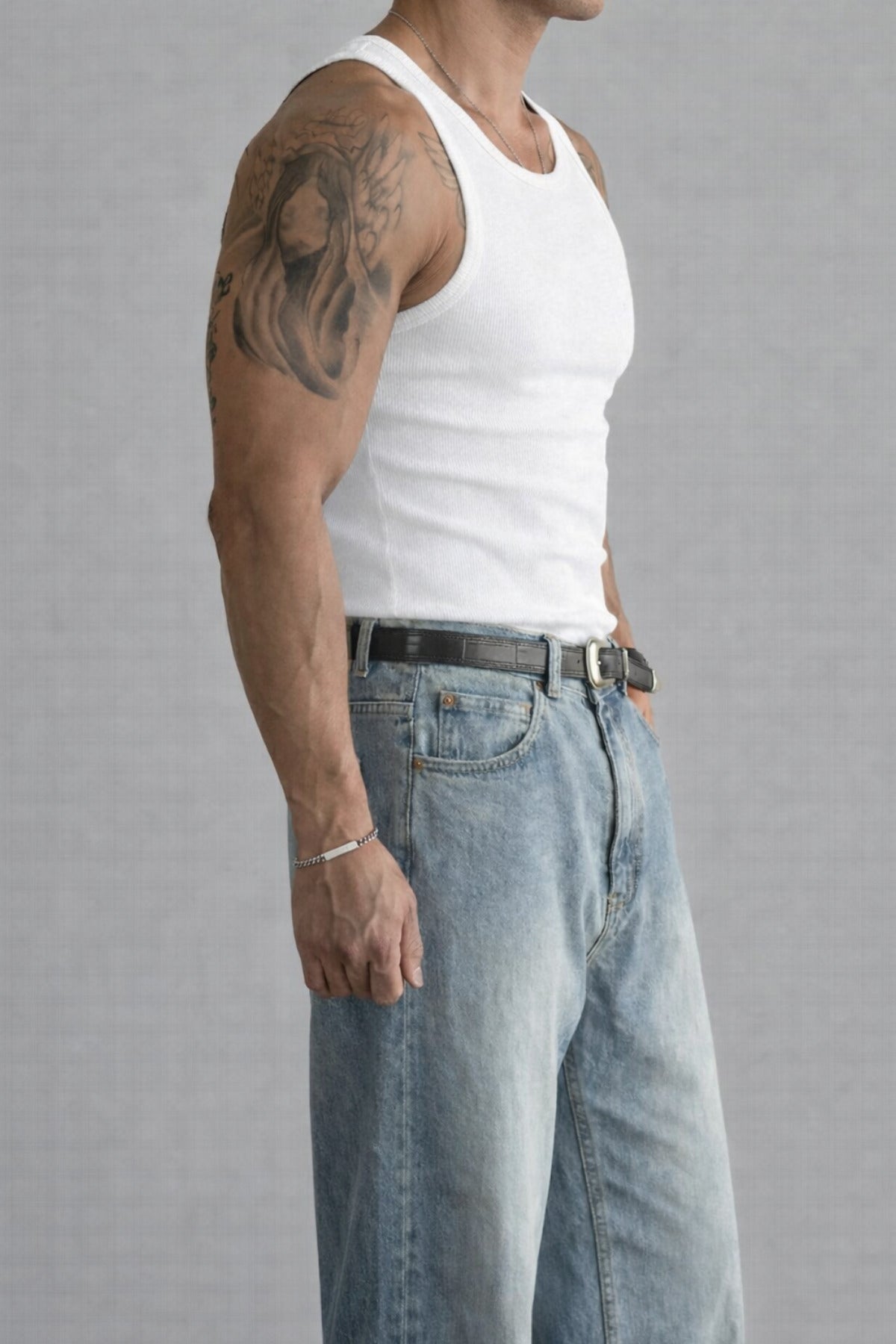 Erkek Standart Fi̇t Normal Kesi̇m Fi̇ti̇lli̇ Esnek Kalin Askili Sporcu Atleti̇ - Beyaz - 2
