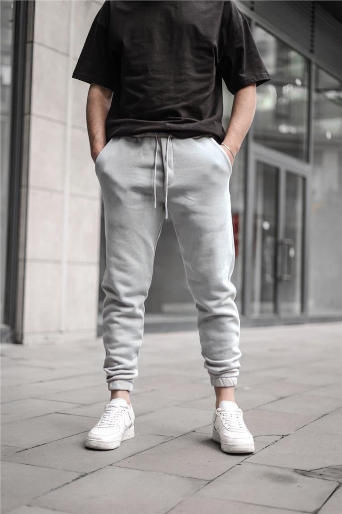 Erkek Beli Lastikli Cepli 3 İ̇plik Eşofman Altı - Gri - 1