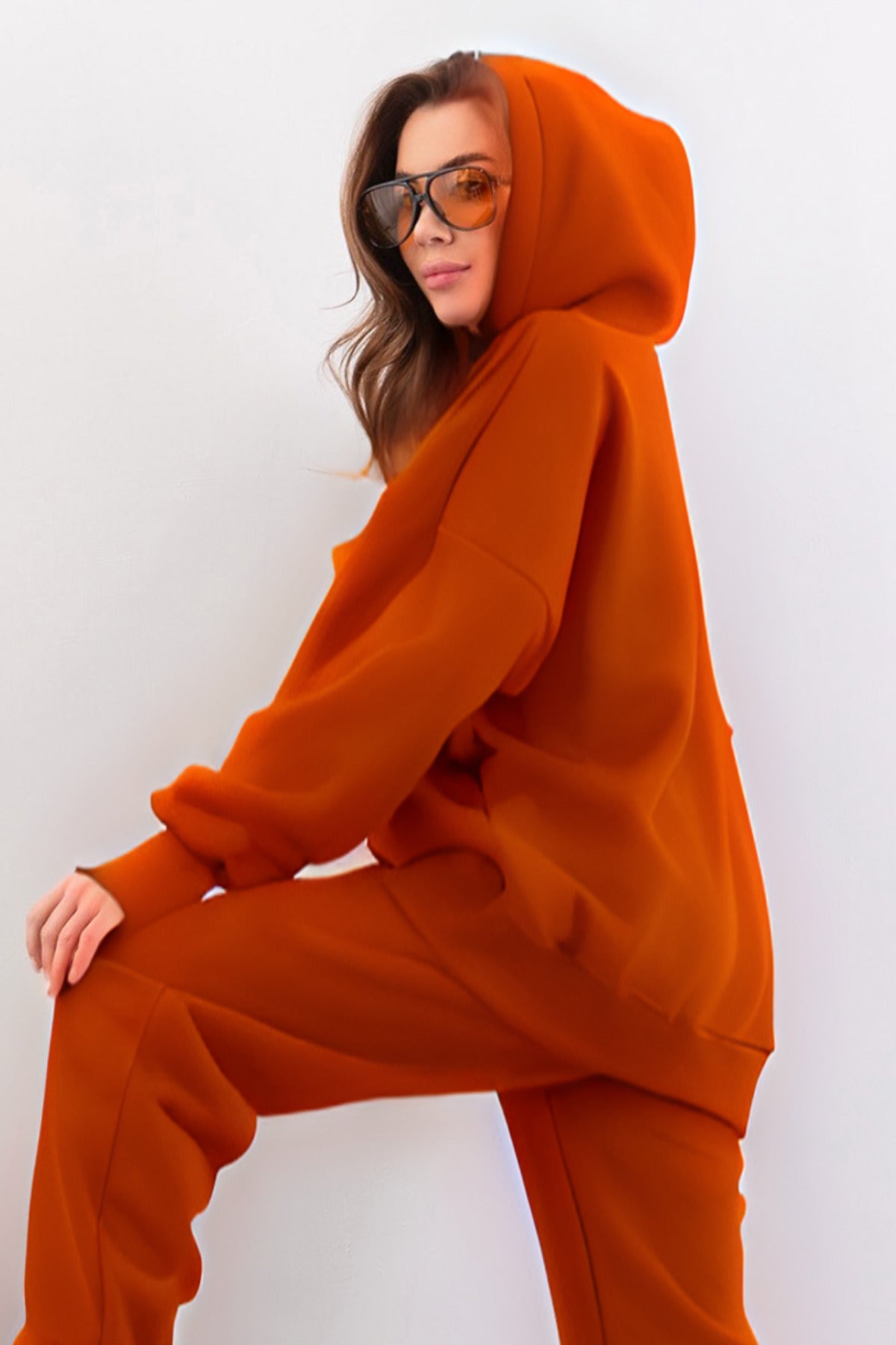 Kadın Esnek Rahat Kalıp Basic Model Sweatshirt - Turuncu - 3