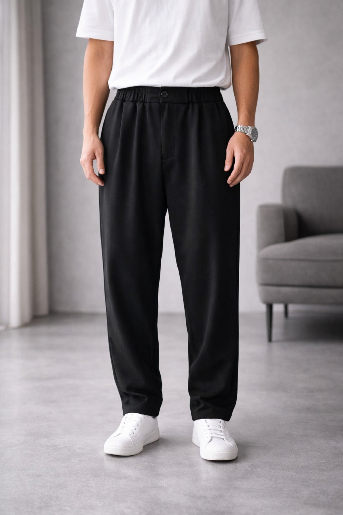 Erkek Rahat Kesim Baggy Pantolon Premium Seri - Siyah - 3