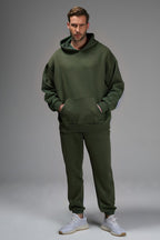 Erkek 3 İ̇pli̇k İ̇çi̇ Pamuklu Kalin Jogger Eşofman Takimi - Haki - 1