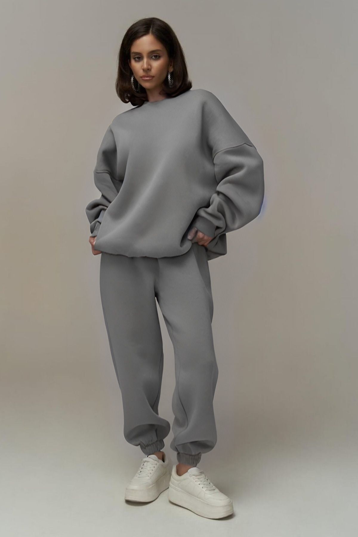 Kadin Gri̇ Bi̇si̇klet Yaka Jogger Eşofman Takimi *yeni̇ Koleksi̇yon* - Gri - 3
