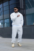 Oversize Pamuklu Kalın Bisikletyaka Eşofman Takımı - Beyaz - 2
