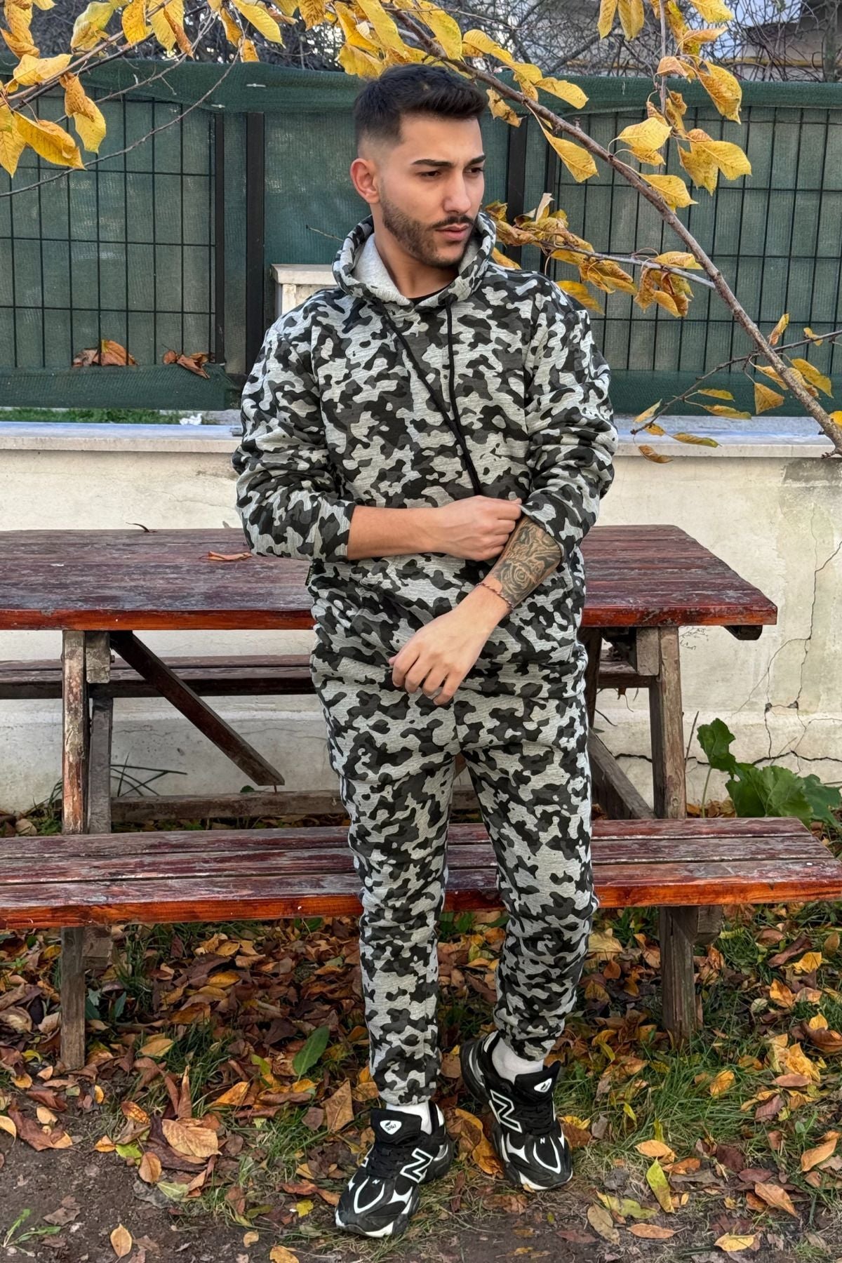 Ob Comfort Kapüşonlu Kanguru Cep Oversize Lastik Paça Kamuflaj Eşofman Takımı - Çok Renkli - 6